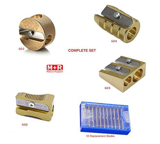 Set of 4 Mobius & Ruppert Pencil Sharpeners &10 Replacement Blades