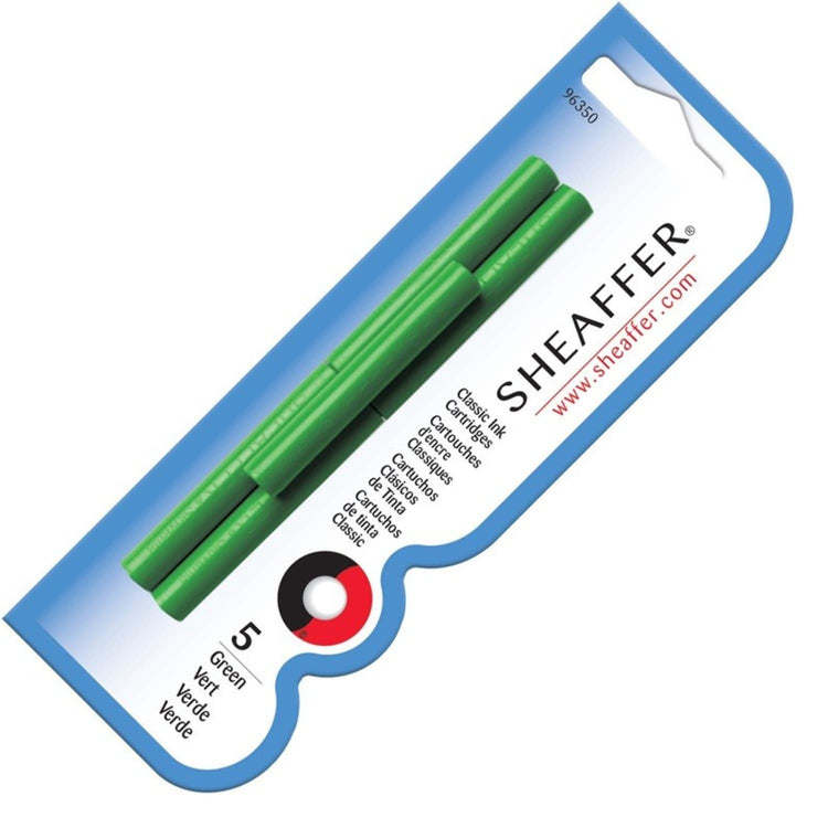 Sheaffer Ink Cartridges in Green - Pack of 5 Fountain Pen Cartridges