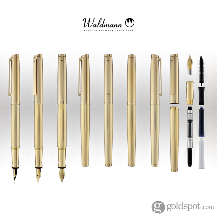 Waldmann Tuscany Fountain Pen in Gold-Plated Sterling Silver Steel Nib Fountain Pen